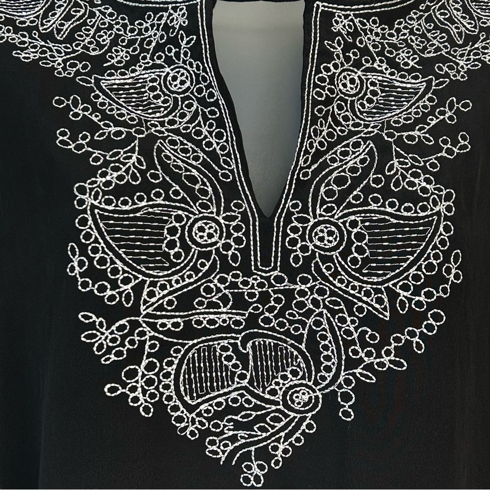 Diane Von Furstenberg Womens 100% Silk Tunic Top Blouse Long Sleeve Embroidered - Picture 3 of 10